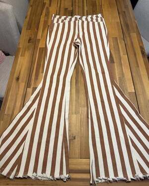 Reverof Striped Flare Pants Size L Brown